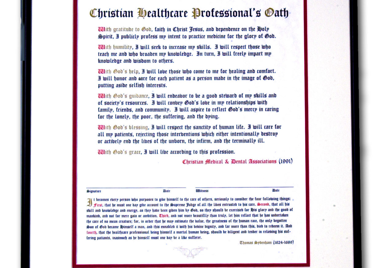 Christian Healthcare Professional’s Oath – (Framed)